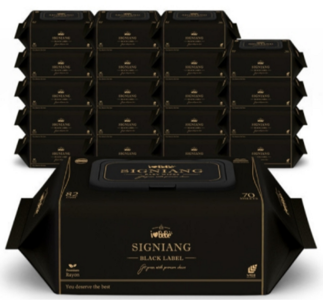 아이러브베베 시그니앙 블랙라벨 엠보 아기 물티슈 캡형, 82g, 70매, 20개