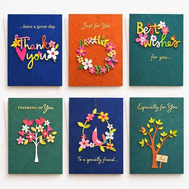 카드 세트 나무 우드 감사카드 축하카드 편지카드 6종 봉투포함, 1팩, 혼합색상