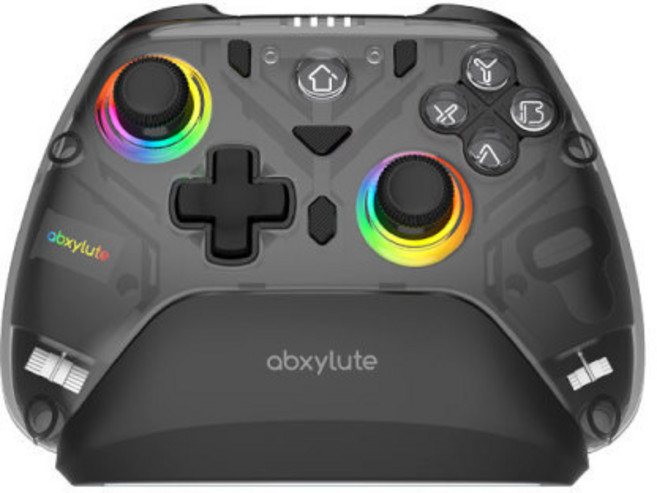 [cy] abxylute C8 블루투스 게임패드 게이밍 컨트롤러 RGB램프4레벨 진동체감 충전독포함 긴항속 무선버전 abxylute시리즈, abxylute C8모델-블랙