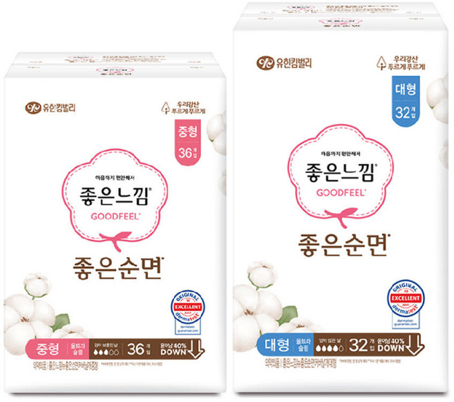 좋은느낌 24년형 좋은순면 중형 (36매) 1개 + 대형 (32매) 1개, 좋은느낌 24년형 좋은순면 중형 36매 1개 + 대형