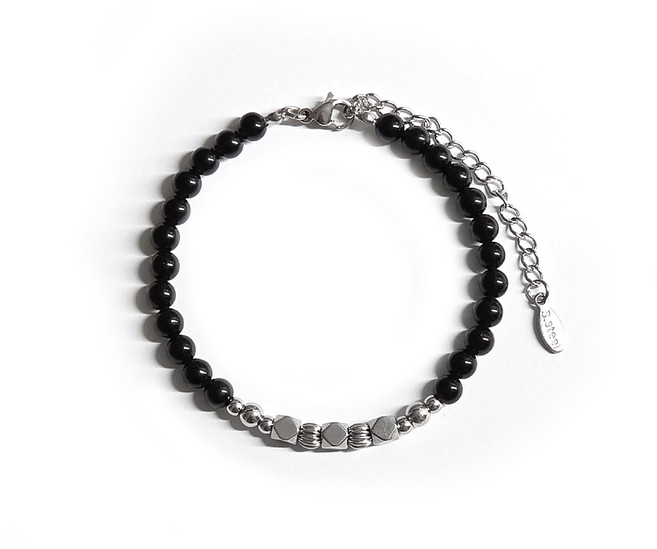 지홍 지홍 써지컬스틸 옵시디언 흑요석 구슬 팔찌 실버 선물