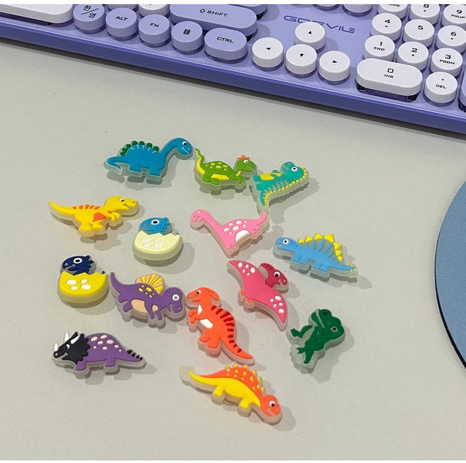 [Redcorner] 14종 빛나는 공룡 티라노 파츠 세트 불빛 야광 남아 클로그 신발 PVC 부드러운 DIY 액세서리 장식 버클 꾸미기
