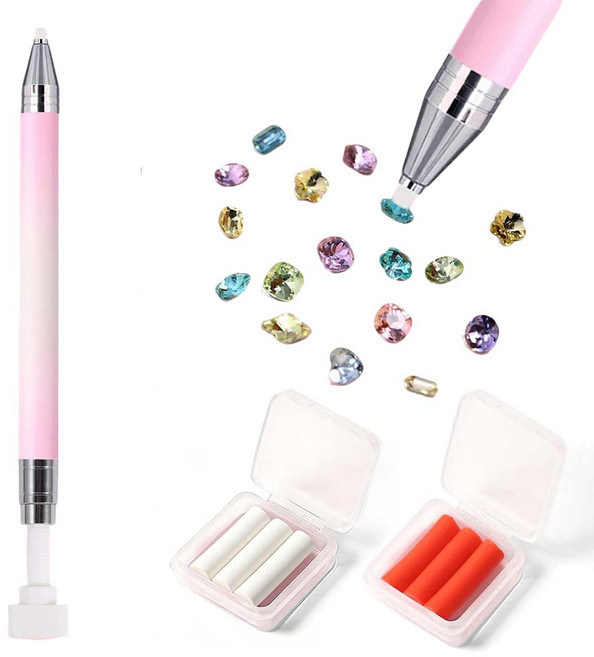 루베이 네일아트 파츠스틱 스톤피커 스톤집게 정밀픽업 인체공학 그립 네일아트/비즈 공예/보석십자수, 1개, 핑크아이보리