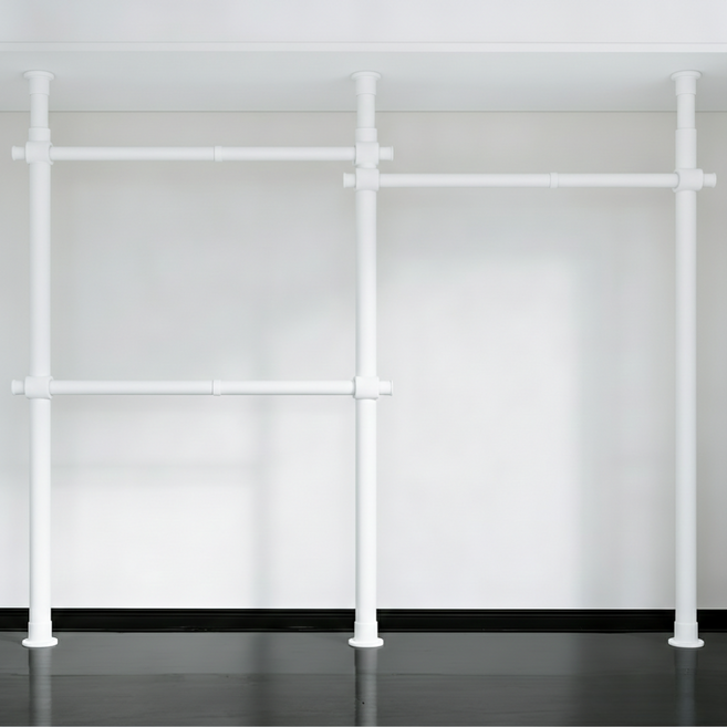 38파이 와이드 3단 행거 고강도 스틸 파이프 설치형 튼튼한 시스템 행거, 화이트