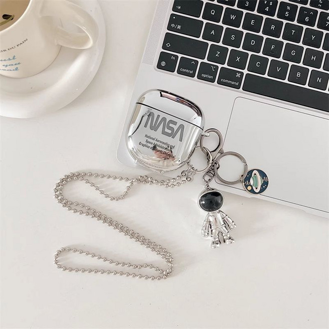 보스 QC 울트라 이어버드2 케이스 은도금 목걸이 스트랩 키링 커버, QC 울트라 오픈, 은조개 우주비행사, 1개