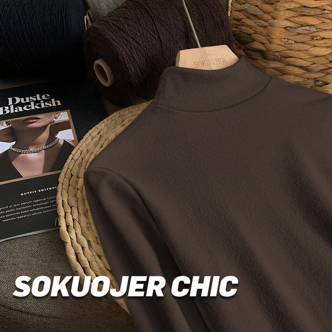 여성 부드러운 무지 반목 기모 니트 티셔츠