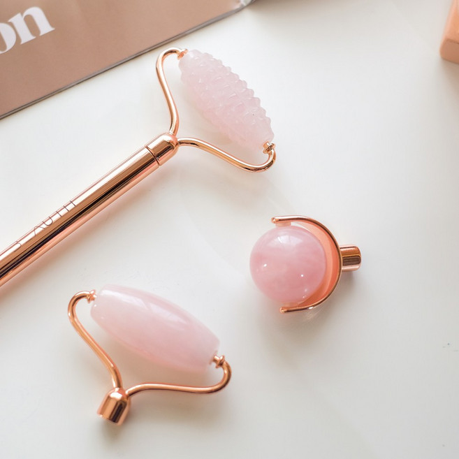 로즈쿼츠(Rose Quartz) 장미수정 로즈 엔젤 페이셜 마사지 롤러 괄사 에스테틱, 1개