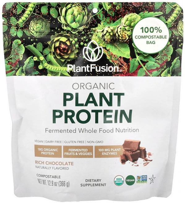 PlantFusion 유기농 식물 단백질 리치 초콜릿 366g(12.9oz) PlantFusion (플랜트퓨전), 365 g, 366g, 1개 - 쿠팡
