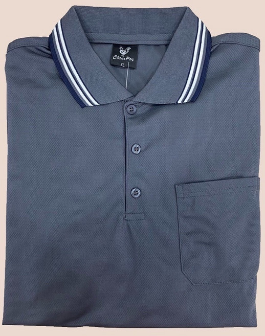 吸濕排汗POLO衫/薄長袖/排汗工作服/素色POLO衫/胸前口袋/加大尺碼/四季皆宜, 深灰