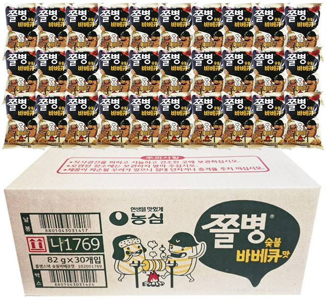 농심 쫄병스낵 숯불바베큐맛 82g x 30입 (소비기한 2026.06.25), 30개