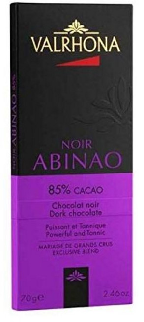VALRHONA 초콜릿 발로나 프리미엄 익스트라 다크 아비나오 85% 카카오 테이스팅 바 고급 프렌치 먹기와 베이킹 프로스팅 쿠키 케이크 브라우니에 적합함 코셔 70g 1개입, 1개