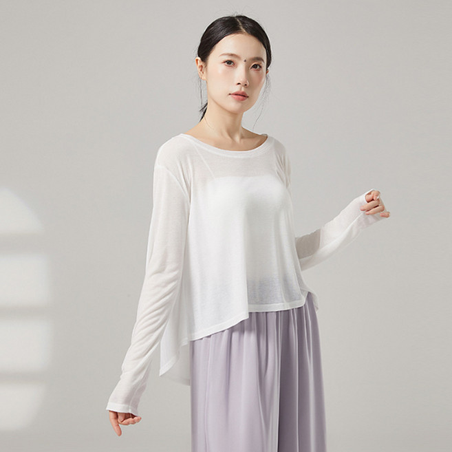 모어피크 파스텔컬러 현대무용 발레 요가 시스루 티셔츠