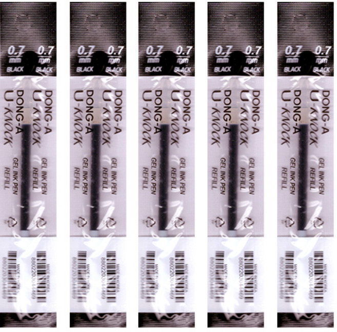 동아 유노크(U-KNOCK) 볼펜 리필심, 5개, 0.7mm-블랙(B)