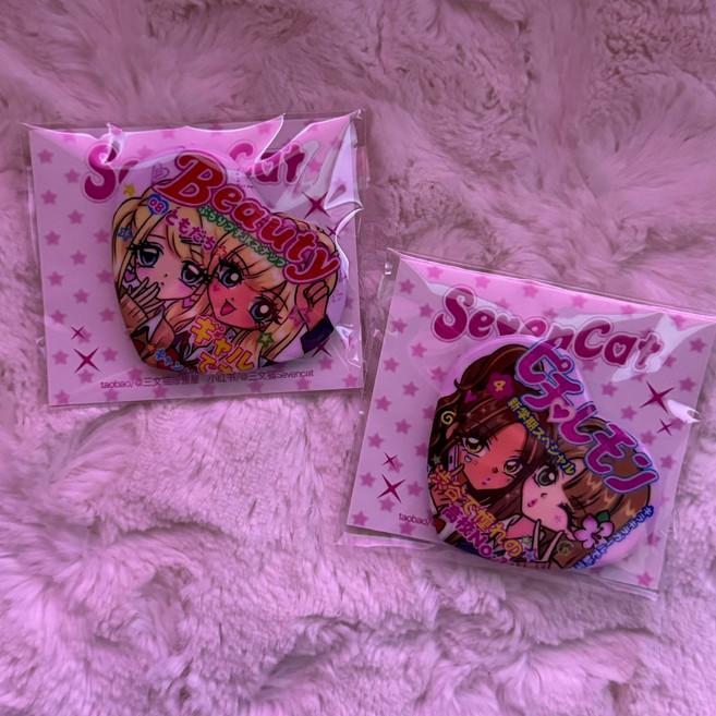 쇼와 레트로 갸루 하트 뱃지 2종