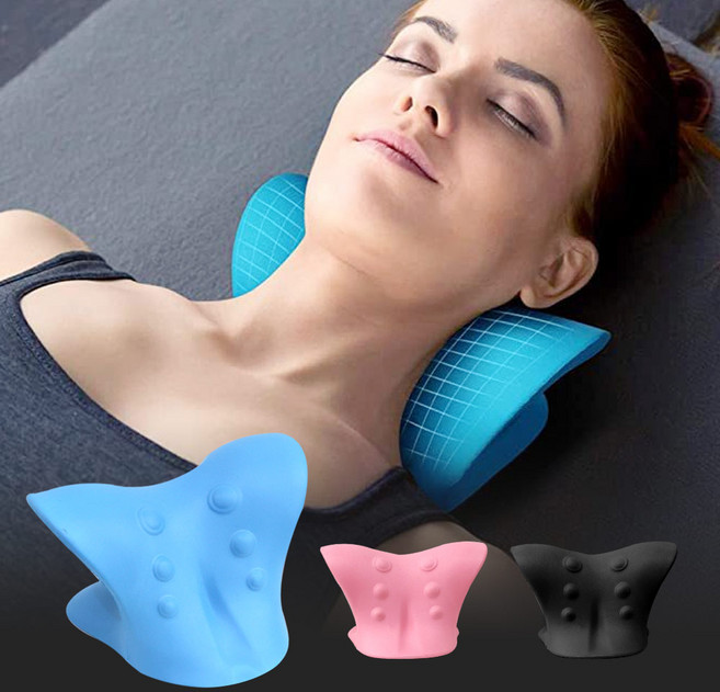 넥스트레처 목 스트레칭 기구 거북목 일자목 교정 목마사지기, 블루-목스트레칭기, 1개