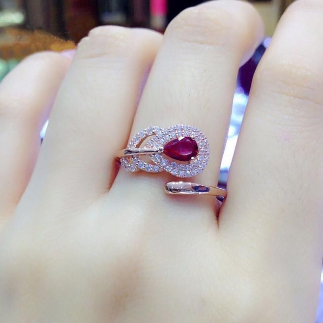 ROYALBELLE 여성 오픈 반지 물방울 큐빅 럭셔리 포인트 조절 가능 패션 링 E0080421