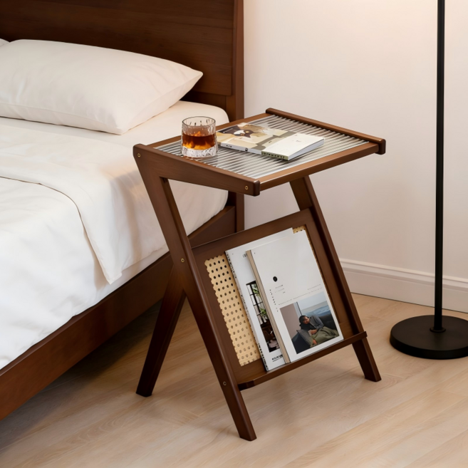 쿠리브 협탁 사이드테이블 원목색 쇼파테이블 미니테이블 간편이동 거실테이블, 월넛 45cm