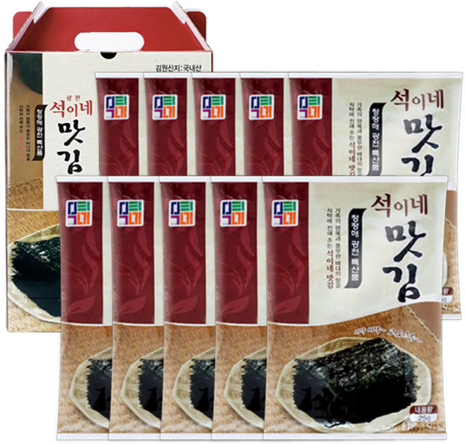 광천석이네석이네 원초100% 광천김 무가미 전장김 20g 10봉, 10개
