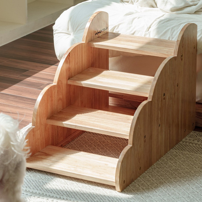 몽뜨리 강아지계단 애견 용품 계단 고양이 스크래치 반려견 침대 소파 원목 펫스텝 발판 논슬립 펫용품, 우드, 1개