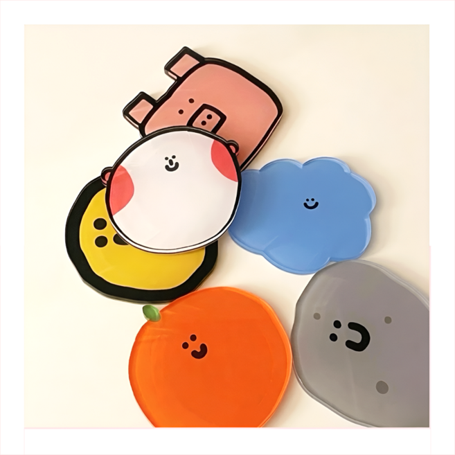 담이즈 귀여운 캐릭터 아크릴 컵받침 코스터 세트, 6개, 혼합