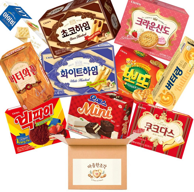 사무실 과자 세트 10종 탕비실 간식 오예스미니 초코하임 화이트하임 쿠크다스 빅파이 크라운산도 버터와플 뽀또 버터링골드 아이비, 1세트, 스낵세트