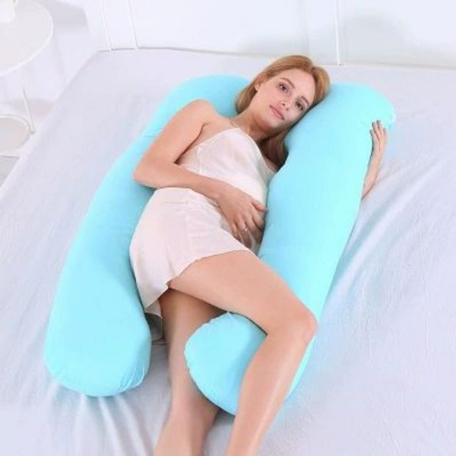 임산부 베개 U자형 다기능 허리 슬리핑 사이드 수면, 125x72cm 1.5kg, 플루오레선트블루 코튼