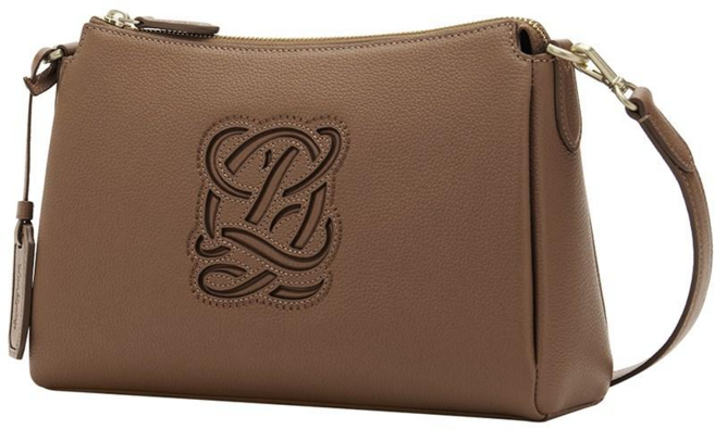 루이까또즈 여성 브라운 소가죽 로고 자수 참장식 크로스백 겸 숄더백