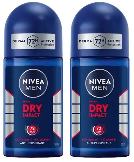 니베아 남성용 드라이 임팩트 48H 롤 온 데오드란트, 2개, 50ml