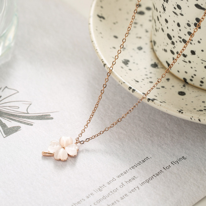 슬림 체인 캣아이 스톤 네잎클로버 목걸이 로맨틱 시크