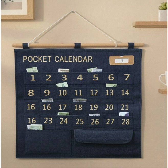 제니홈 알뜰한 생활비 용돈 달력 포켓 습관 저축, 1개, 로열네이비