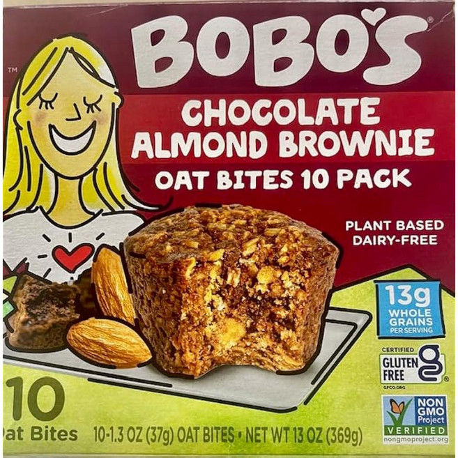 Bobo's 초콜릿 아몬드 브라우니 귀리 GMO 팩) 글루텐 바이트 184.3g(6.5온스) 프리 (10개, Bobo's 초콜릿 아몬드 브라우니 귀리 바이트 글루텐, 37g