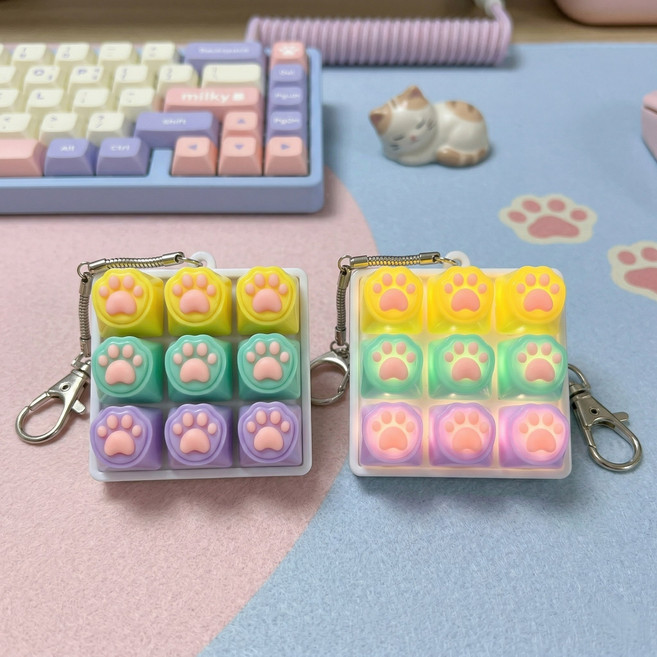 브로키 LED 고양이 발바닥 젤리 키캡 딸깍이 키링 피젯토이, 1개, 9구_고양이옐그퍼