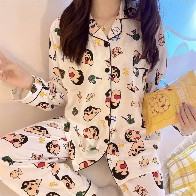 긴팔 짱구 잠옷 4size 44 55 66 77 95 사이즈 캐릭터 홈웨어 세트 빅사이즈 키즈 아동 성인 봄 가을