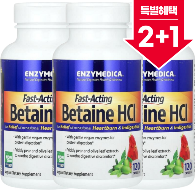 엔자이메디카 베타인 HCl 120 캡슐, 120정, 3개