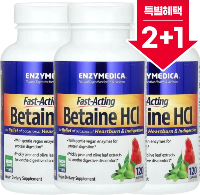 엔자이메디카 베타인 HCl 120 캡슐, 120정, 3팩 - 쿠팡