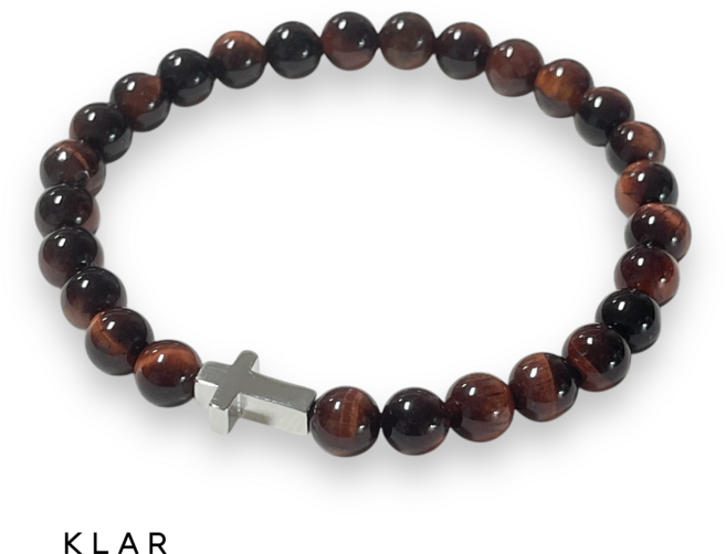 클라(KLAR) 천연 적호안석 핑크/화이트 크로스 팔찌 (6미리)