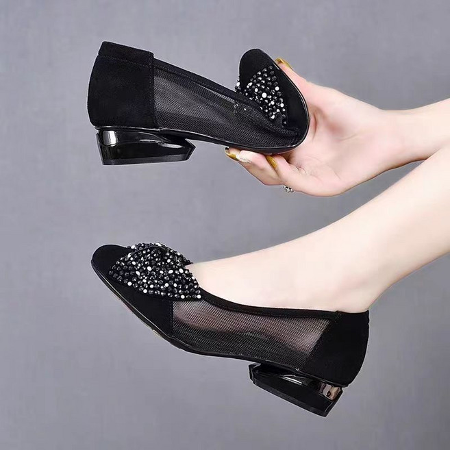 페이준 여성 망사 큐빅 단화 통굽 소프트솔 패션 스크럽 통기 편한 엄마 샌들 1-3 CM YJ3252
