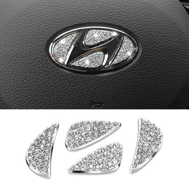 아망디에 크리스탈 큐빅 핸들 스티커 차량 악세사리 자동차 인테리어 튜닝 용품, 현대, 화이트 실버