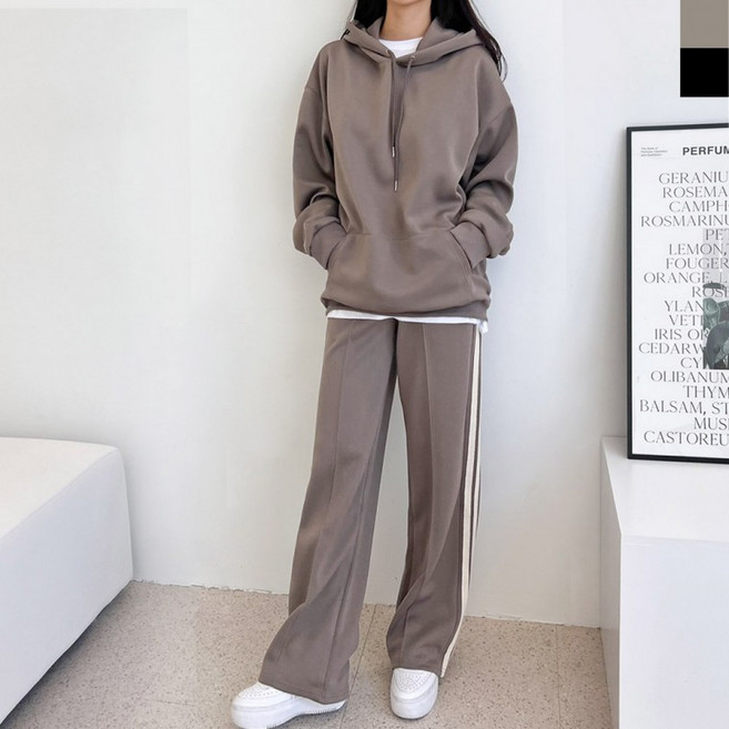 보너게인 GBB H760W-H192W 여자 빅사이즈 오버핏 커플 후드티 테잎 라인 트랙 팬츠 세트