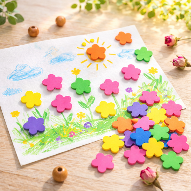 EVA스티커 컬러꽃 미술재료 약50개