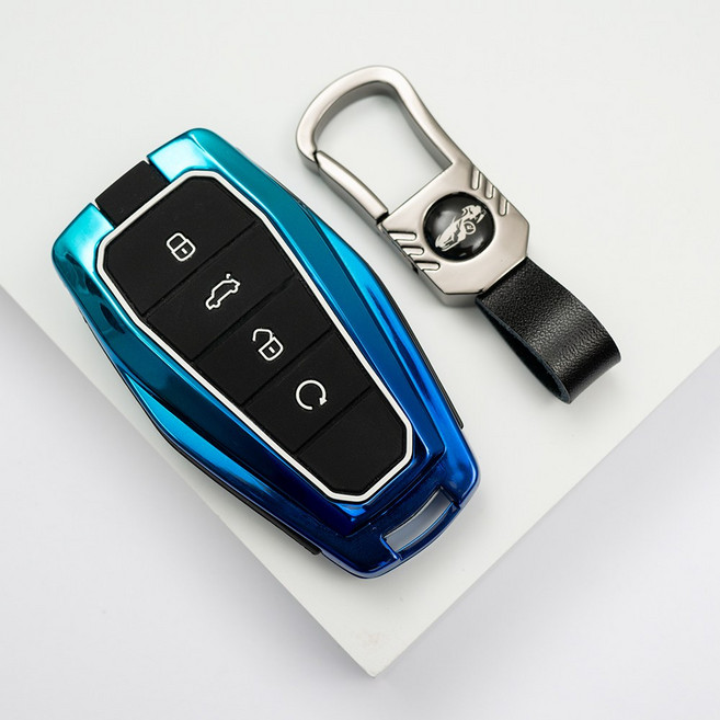 바이어블 르노삼성 콜레오스 호환 메탈 그라데이션 자동차 스마트키 케이스 키홀더, 4버튼 MG01, 블루