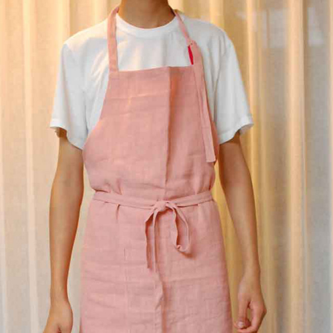 누심비 심플 스타일 린넨 긴앞치마 공방 카페 바리스타, 핑크, 1개