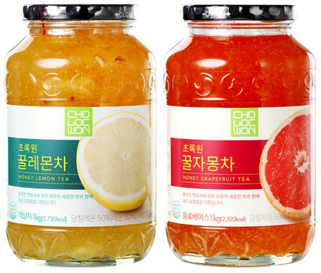 초록원 액상차 꿀레몬 1kg + 꿀자몽 1kg, 1세트