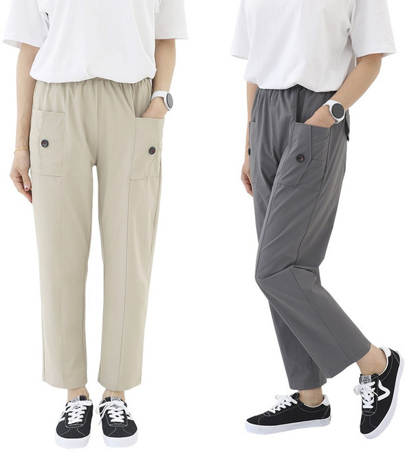 비비진 여성 쿨스판 바스락 여름 포켓 밴딩바지 1+1