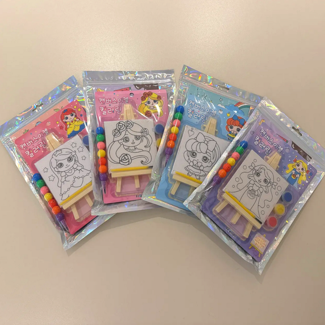 컬러링북 캔버스이젤컬러링 색연필 색칠놀이 구디백 4세트 얼집선물 답례품, 혼합색상(프린세스), 1개
