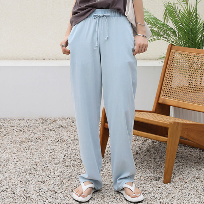 [피핀] 여성용 숏기본롱 아이스텐셀 밴딩 세미 와이드 데님 #710413