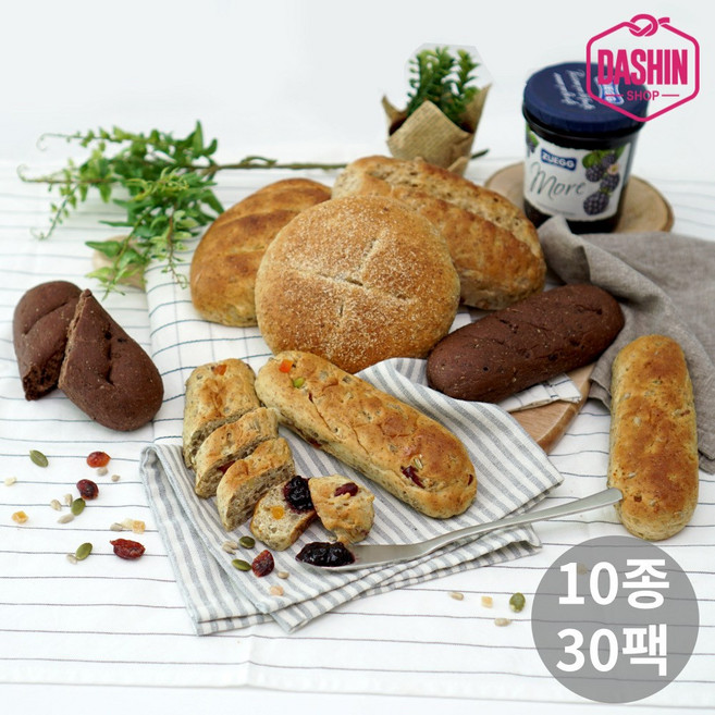[주문후제빵] 통밀당 천연발효종 통밀빵 10종 혼합세트(카카오+코코넛+그대로+옥수수+팥+호박+흑임자+모닝빵+식빵+스틱) / 아르토스베이커리, 30개