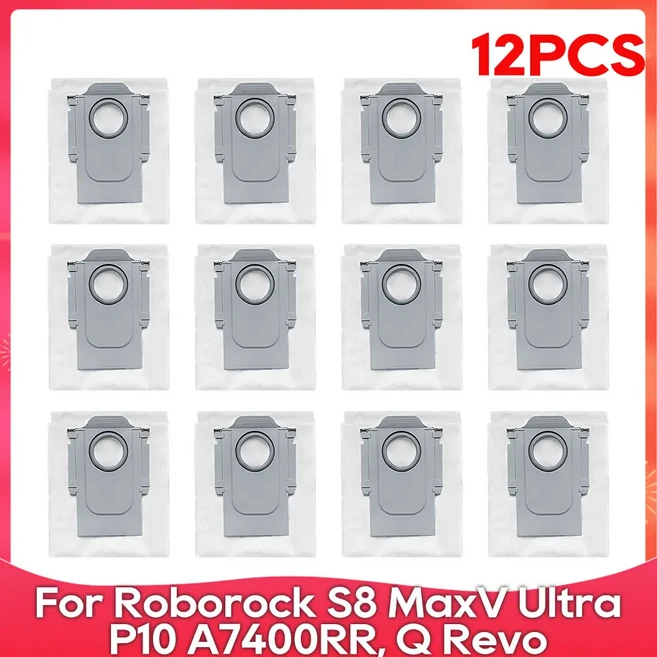 Roborock S8 MaxV Ultra P10 A7400RR Q Revo Qrevo Pro S Plus 호환 먼지봉투 액세서리, 08 12 Pcs