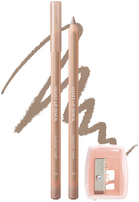 클리오 벨벳 립 펜슬 기획세트 (본품+샤프너 구성), 014 헤이즐넛토프, 1.45g, 1개