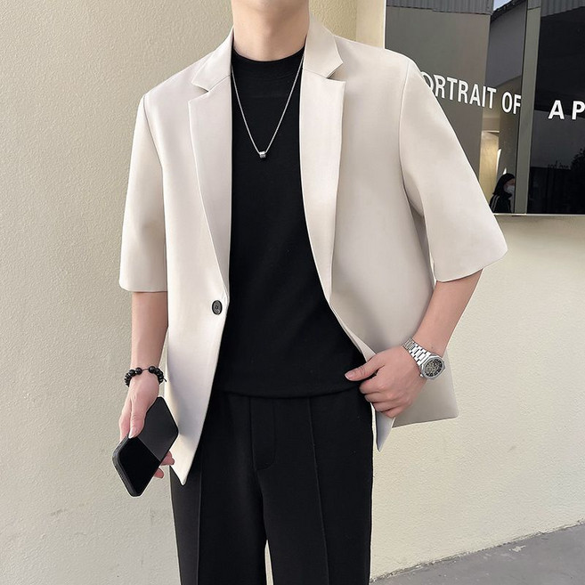 FINE ART 남자 반팔 정장 자켓 여름 가디건 오버핏 재킷 빅사이즈 얇은 코트 데일리